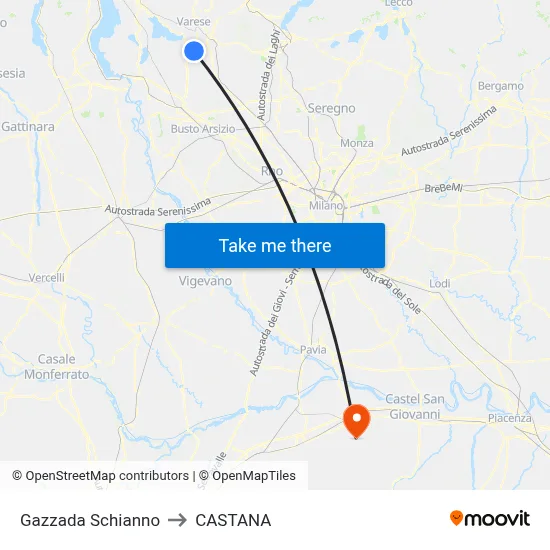 Gazzada Schianno to Castana map
