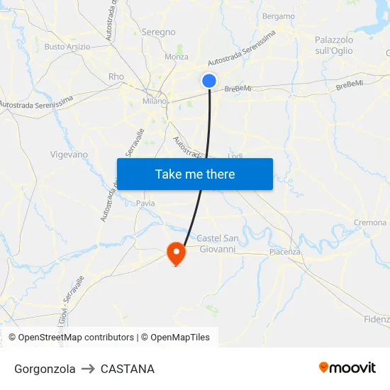 Gorgonzola to Castana map
