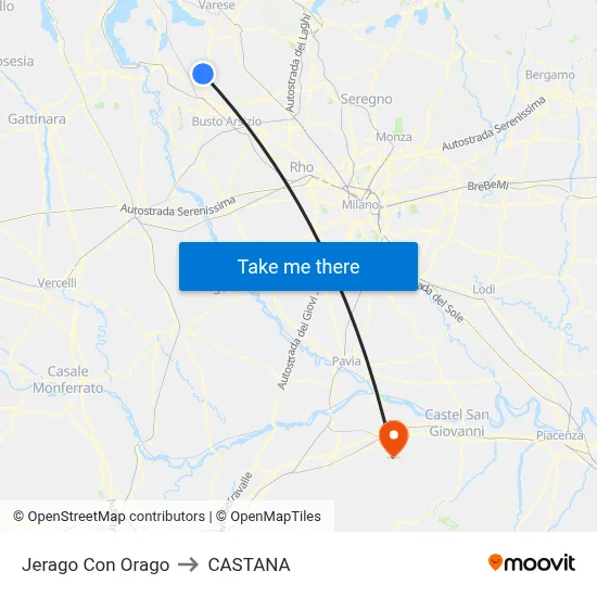 Jerago con Orago to Castana map