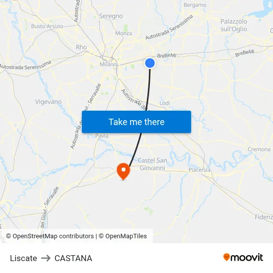 Liscate to Castana map