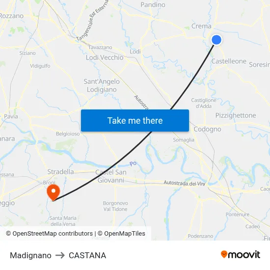 Madignano to Castana map