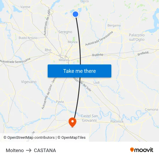 Molteno to Castana map