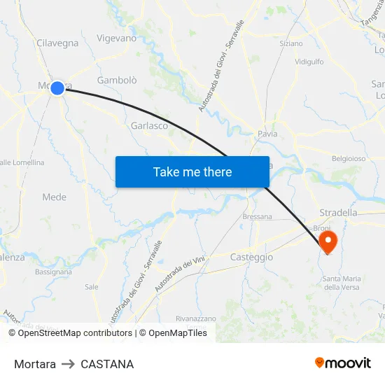 Mortara to Castana map