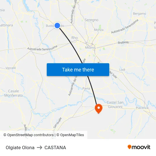 Olgiate Olona to Castana map