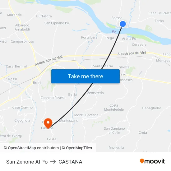 San Zenone al Po to Castana map