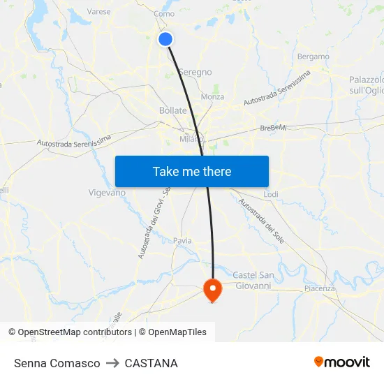 Senna Comasco to Castana map