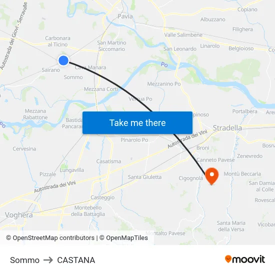 Sommo to Castana map