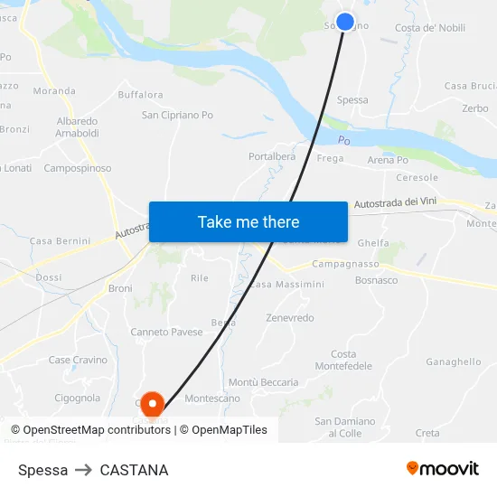 Spessa to Castana map