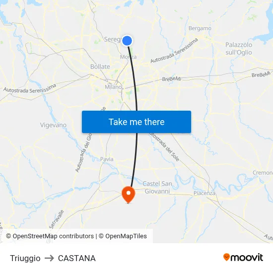 Triuggio to Castana map