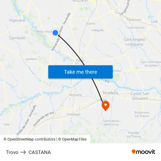 Trovo to Castana map