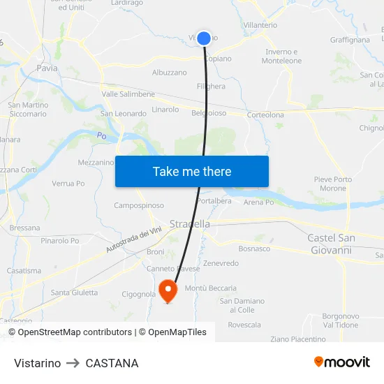 Vistarino to Castana map