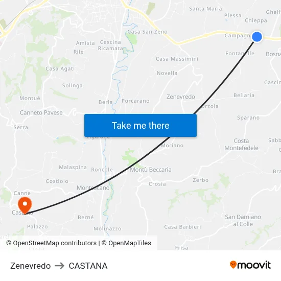 Zenevredo to Castana map