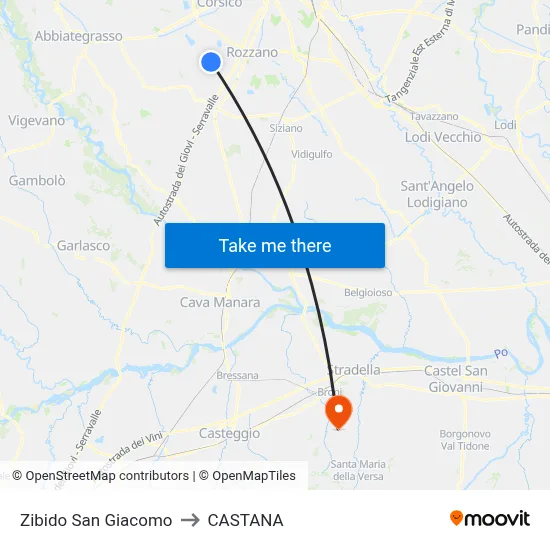 Zibido San Giacomo to Castana map