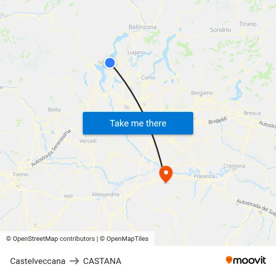 Castelveccana to Castana map
