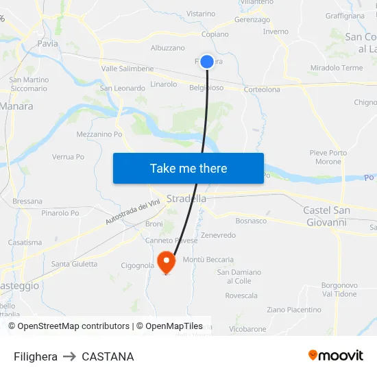 Filighera to Castana map