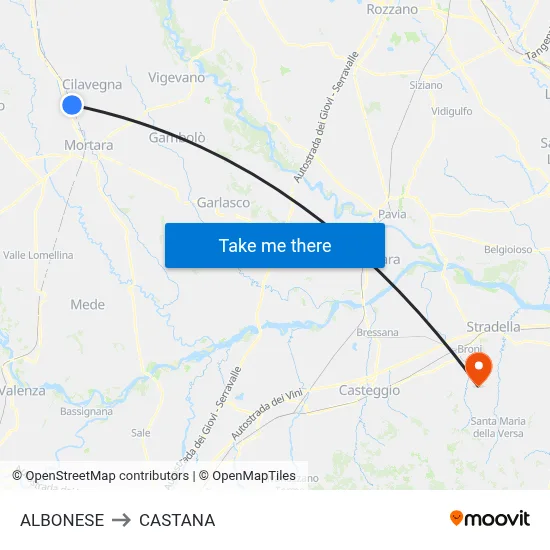 Albonese to Castana map