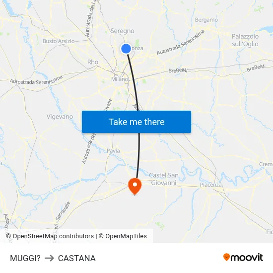 Muggiò to Castana map