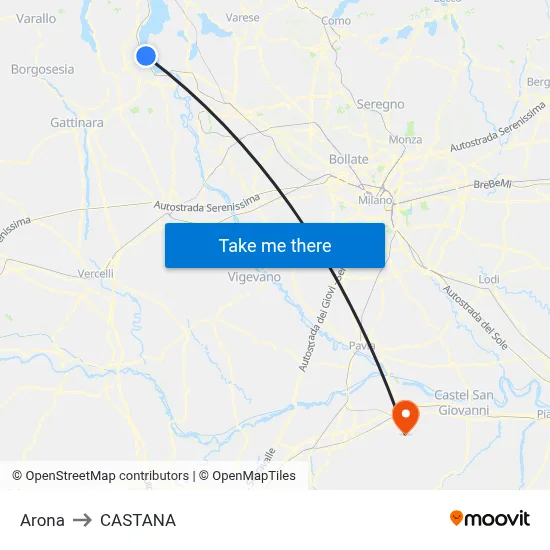 Arona to Castana map