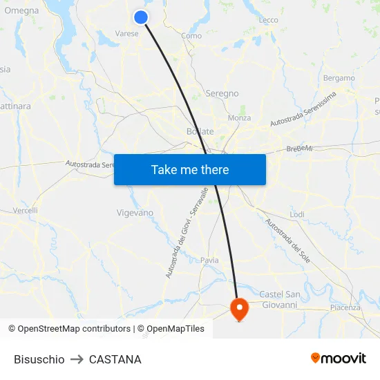 Bisuschio to Castana map