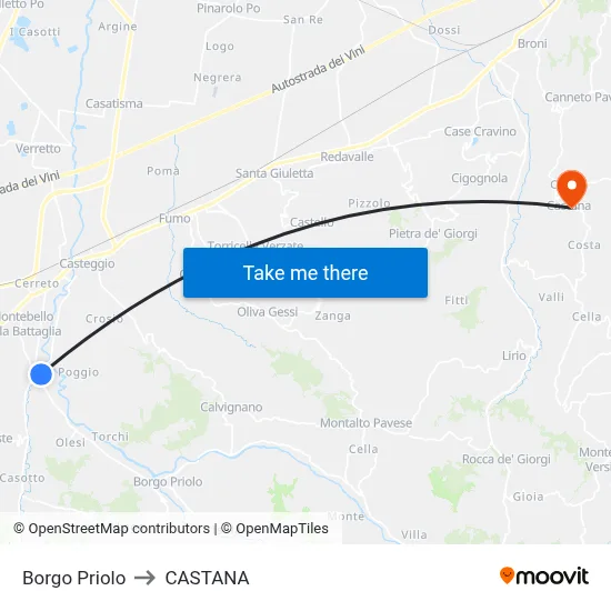 Borgo Priolo to Castana map