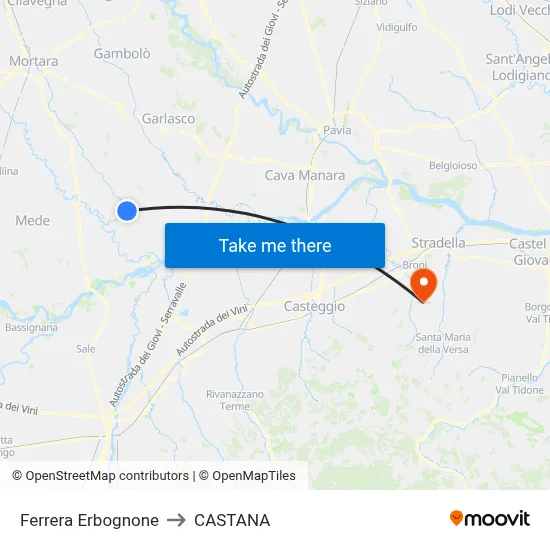 Ferrera Erbognone to Castana map