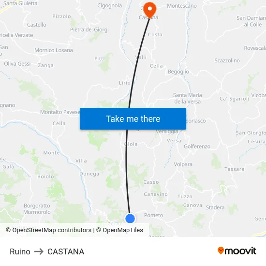 Ruino to Castana map