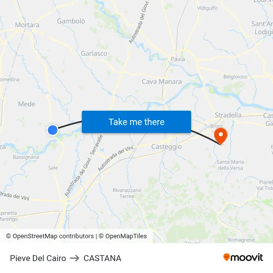 Pieve Del Cairo to Castana map