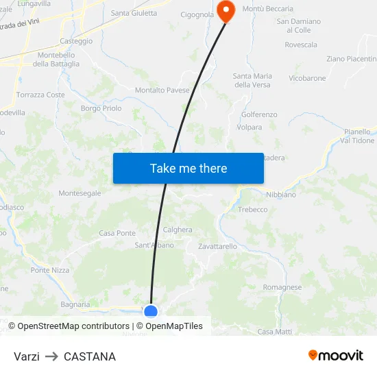 Varzi to CASTANA map