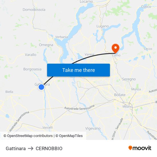 Gattinara to CERNOBBIO map