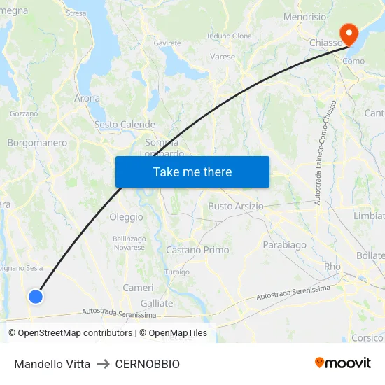 Mandello Vitta to Cernobbio map