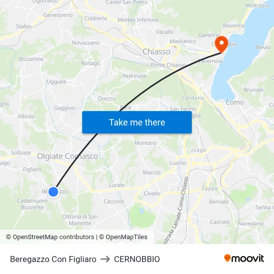 Beregazzo con Figliaro to Cernobbio map