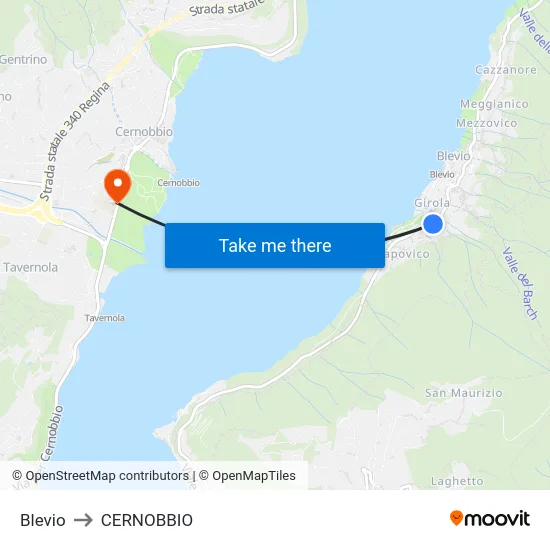 Blevio to Cernobbio map