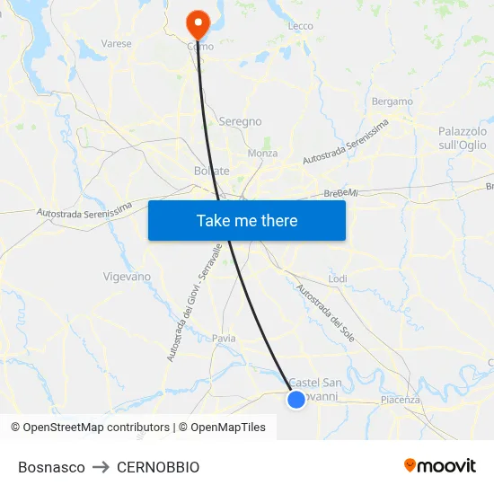 Bosnasco to Cernobbio map