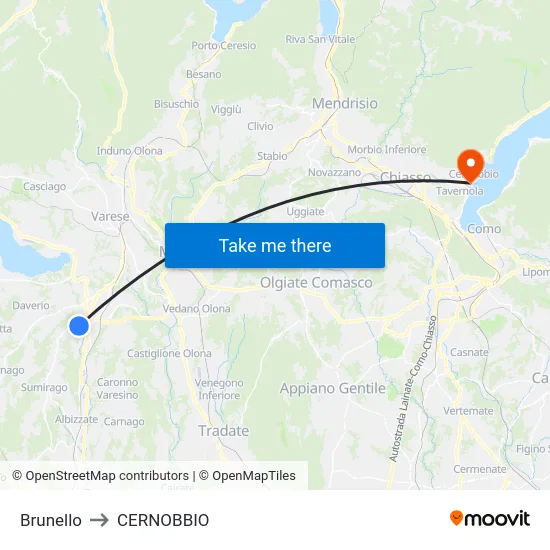 Brunello to Cernobbio map