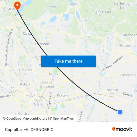 Capralba to Cernobbio map
