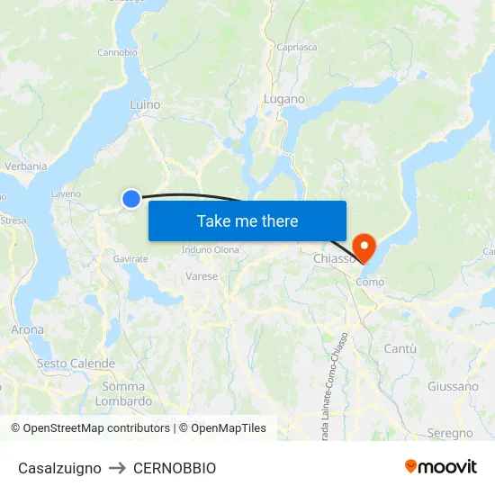 Casalzuigno to Cernobbio map
