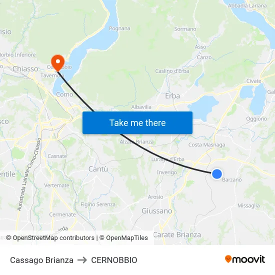 Cassago Brianza to Cernobbio map