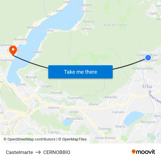 Castelmarte to Cernobbio map