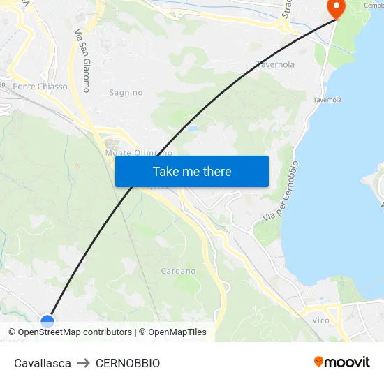Cavallasca to Cernobbio map