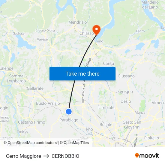 Cerro Maggiore to Cernobbio map