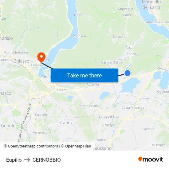Eupilio to Cernobbio map