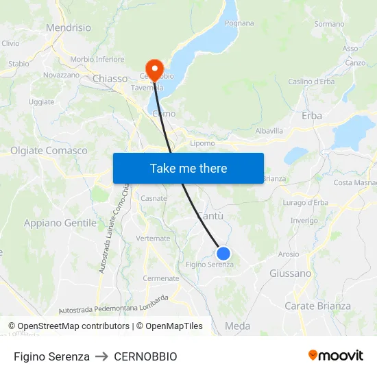 Figino Serenza to Cernobbio map