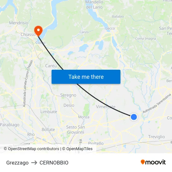 Grezzago to Cernobbio map