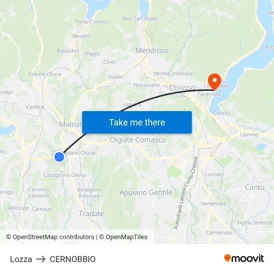 Lozza to Cernobbio map