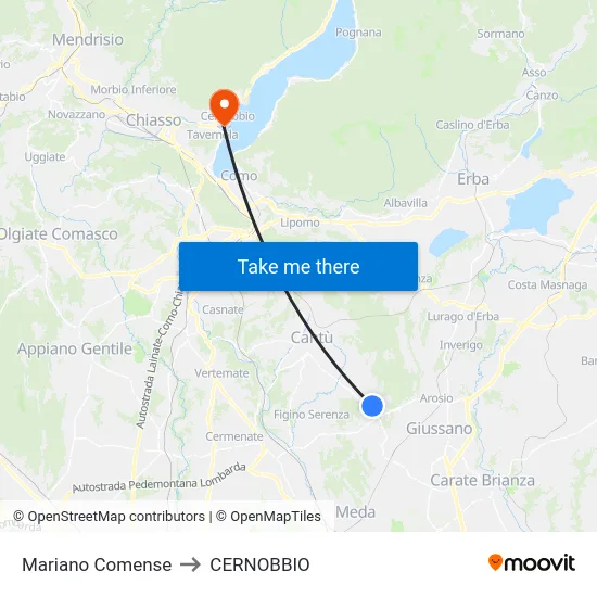 Mariano Comense to Cernobbio map
