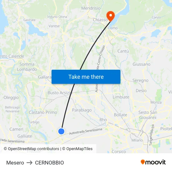 Mesero to Cernobbio map