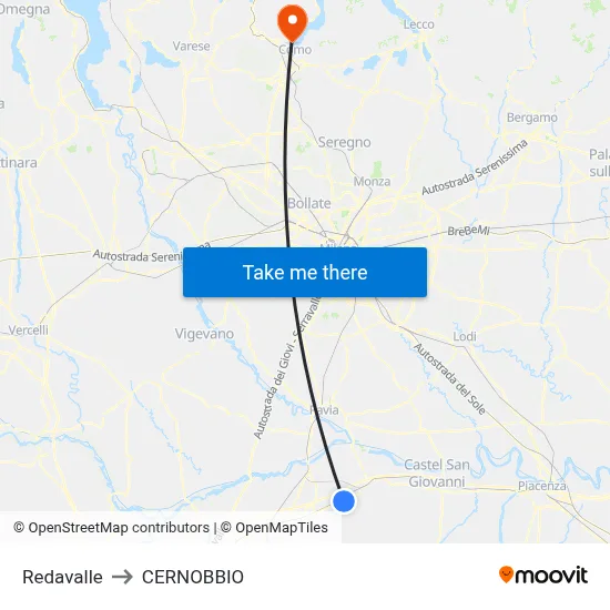 Redavalle to Cernobbio map