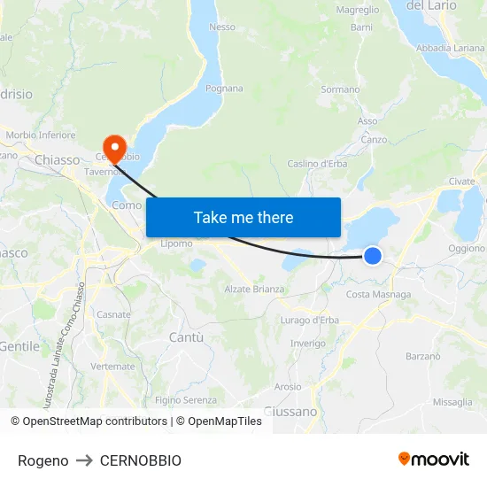 Rogeno to Cernobbio map