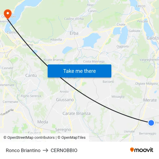 Ronco Briantino to Cernobbio map