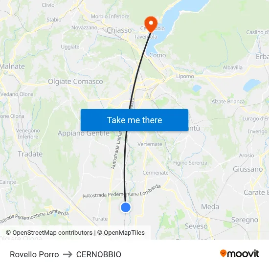 Rovello Porro to Cernobbio map